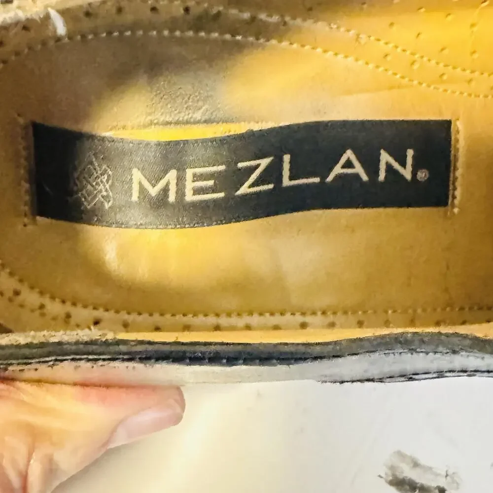 Mezlan Shoes Mens 9.5 Black Leather Apron Toe Derby Oxford Lace Up Dress Classic